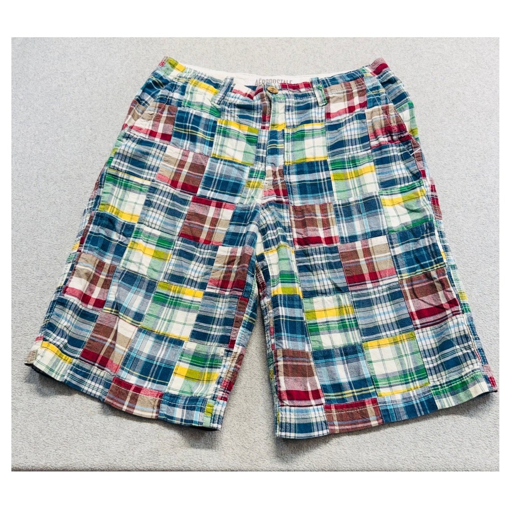 Aeropostale Patchwork Plaid Shorts Mens 32 Multicolor Madras Cargo A87 Button